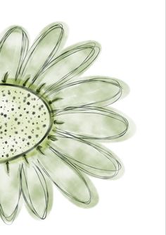 a drawing of a green flower with black dots on it's center and petals