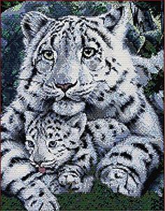 a white tiger and her cub cross stitch pattern