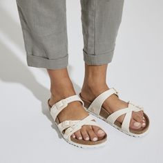 Franca Vegan Textile Canvas Eggshell | BIRKENSTOCK Comfortable Strappy Spring Sandals, Comfortable Strappy Sandals For Spring, Casual Beige Sandals With Adjustable Straps, Beige Open Toe Canvas Sandals, Strappy Summer Sandals For Everyday, Casual Strappy Footbed Sandals With Buckle Closure, Casual Strappy Sandals With Adjustable Strap, Casual Strapped Sandals With Buckle Closure, Comfortable Footbed Sandals With Adjustable Strap For Spring