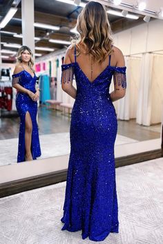 Dive into a world of elegance and sparkle with Edith – the epitome of timeless glamour. This mermaid-style dress, sculpted in luxurious royal blue sequin fabric, promises to shimmer with your every move. The flattering off-the-shoulder neckline, complemented by delicate spaghetti straps, adds a touch of romantic allure. But it's the unexpected fringe embellishments on off-the-shoulder straps that truly set Edith apart, dancing with you as the night unfolds. And for those seeking a dash of drama? Blue Sequin Prom Dress, Party Floor, Dresses Sparkle, Shine Dress, Mermaid Style Dress, Sequin Sleeve, Sequin Prom Dress, Dress Evening, Mermaid Fashion