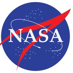 the nasa logo is shown in red and blue