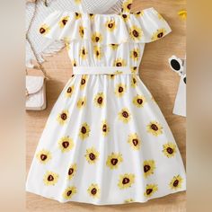 Beautiful Sunflower Pattern Ruffle Trim Dress Girls Xxl 15/16 Dresses Shein, Sunflower Dress, Cute Dress Outfits, Shein Outfits, Fashionista Clothes, Easy Trendy Outfits, Simple Trendy Outfits, Really Cute Outfits, Cute Simple Outfits