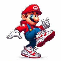 an image of mario running with his foot in the air