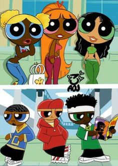 Black 90s Cartoon Characters, Black Disney Characters, Black Powerpuff Girl, Cartoon Art Black, Baddie Cartoon, Black Cartoons, Super Nana, Images Hello Kitty