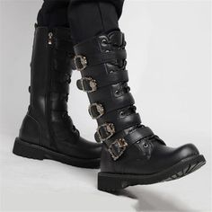 Gothic Punk Platform Boots, High Chunky Platform Boots, Riding Boots, Long Boots, Zipper Boots. PU Leather Boots. Combat Boots, Biker Boots, Punk Boots, Gothic Boots. Black Women's Boots. Super cool punk, biker style mid-calf boots are the perfect boot to showcase your flare and individuality. Made from high quality PU leather with round toe, buckle straps, lace up, front and side zip up closure, low chunky square heel, and seam detailing, they provide both comfort and support for you during you Gothic Belt, Military Combat Boots, Gothic Boots, Leather Motorcycle Boots, Dr Shoes, Hoodies Men Style, Moto Vintage, Punk Boots