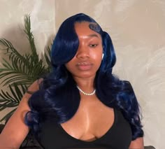 Dark Blue Side Part Wig, Black Wig Blue Highlights, Blue And Brown Wig, Denim Blue Wig, Dark Blue Frontal Wig, Royal Blue Wig Install, Dark Blue Wig Install, Dark Blue Lace Front Wig