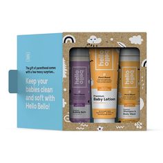 Perfect as a baby shower gift or just to try a variety of products, this Hello Bello gift set features baby-safe lotion, bubble bath, and shampoo & body wash. Clean Wellness Badges body {color: #464646;font-family: Gotham 4r, helvetica, arial, sans-serif;}.details-badges {display: flex;flex-wrap: wrap;}.details-badges .clean-badge {display: flex;margin-right: 2em;margin-bottom: 1em;font-size: 12px;max-width: 50%;align-items: center;}.details-badges .clean-badge strong {font-size: 13px;}.deta Avocado And Cucumber, Pregnant Life, Baby Body Wash, Baby Products Packaging, Scented Lotion, Body Shampoo, Baby Cleaning Products, Hygiene Products, Baby Lotion