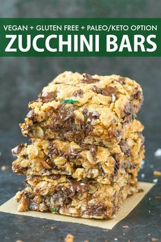 vegan and gluen free paleo / keto option zucchini bars stacked on top of each other