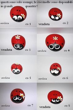 the instructions for how to make a ladybug face with flowers on its eyes