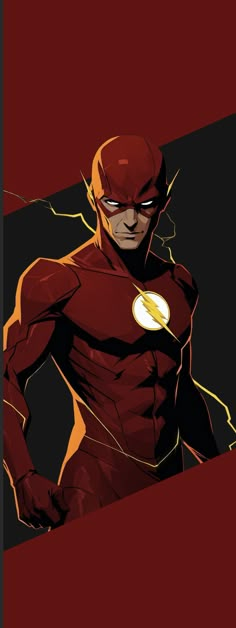 the flash standing in front of a red background