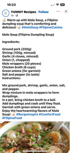 the recipe for shrimp soup is shown in two different languages