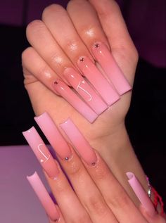 pink acrylic nails Pink Ombre Long Nails, Ombre French Tip Nails, Ombre French Tip, Long Nail Designs, Tip Nails, Jelly Nails, Colorful Nail Designs