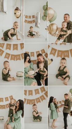 a collage of photos showing a baby and his mom