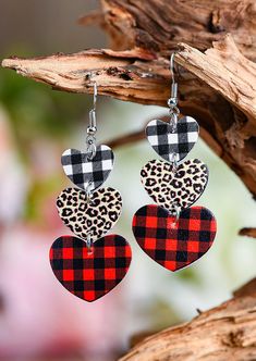 Dangle Earrings Outfit, Heart Leopard, Plaid And Leopard, Multicolor Earrings, Chic Type, Valentines Jewelry, Christmas Earrings, Leather Diy