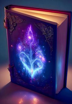 an open book with a glowing design on it