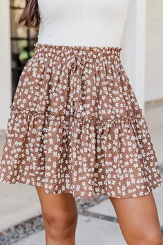 For What It's Worth Brown Smocked Waist Floral Skort – Pink Lily