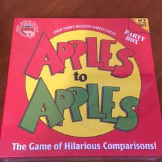 an advertisement for apples to apples, the game of hilarious compaisons by party box