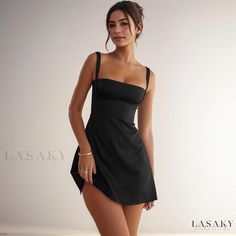 Lasaky - Sensuous Strappy Dress with Hollow-Out Design, Backless Short Skirt, and Sleeveless Bodice Pijamas Women, Pink And White Dress, Holiday Party Dresses, Quick Hairstyles, Girls Black, Satin Mini Dress, Hoco Dresses, Dress Plus Size, Goth Fashion