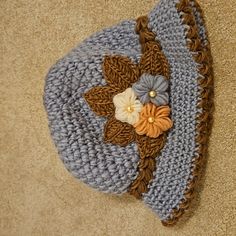 Never Used Hat In Grey With Flowers. Brown Beanie For Spring, Grey Crochet, Womens Hat, Crochet Inspo, Flower Hats, Crochet Hat, Crochet Clothes, Hats For Women, Crochet Hats