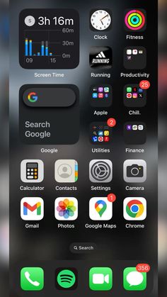 an iphone screen with various icons on the bottom and top, including different times to go