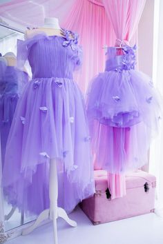 Lilac Dresses, Matching Dresses, Mommy And Me, Birthday Party Gown, Birthday Girl Dress, Dress With Butterflies, Butterfly Birthday Dress, Mother Daughter, Butterfly Style Dress, Wedding Guest Dress, Set Dresses, Lavender Tulle Dress, Hi Lo Length Dress, Tutu Matching Dress, Dresses For Photoshoot Matching dresses with butterflies for mommy and daughter have very original fashionable design... is so gorgeous that we do not have enough words to express how is it! This stylish dresses is perfect f Purple Tulle Party Gown, Purple Tulle Gown For Party, Spring Wedding Purple Tutu Dress, Purple Princess Dress For Prom Season, Fairy Style Spring Party Dress, Purple Ruffled Wedding Dresses, Purple Ruffle Wedding Dresses, Fairy Style Dress-up Dresses For Summer, Purple Ball Gown Princess Dress For Wedding