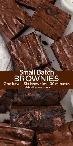 overhead views of baked brownies cut into bars. Personal Brownie Recipe, Small Brownie Recipe, Small Batch Brownies, Cake For Two Recipe, Celebrating Sweets, Portable Dessert, Homemade Brownies Easy, Moist Brownies, Small Batch Baking