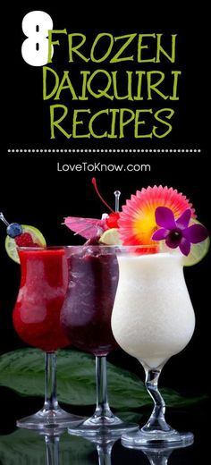 three frozen daiquiri cocktails with text overlay that reads 8 frozen daiquiri recipes