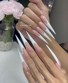 Stiletto French Tip, French Stiletto Nails, French Stiletto, Gold Stiletto Nails, Autumn Core, Stilleto Nails Designs, American Nails, Punk Nails, Long Nail Designs