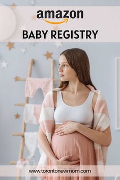 a pregnant woman with her belly wrapped up and the words amazon baby registry on it