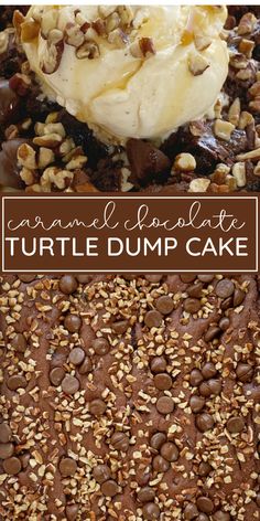 Turtle Dump Cake is a caramel and chocolate dump cake recipe with a cake mix and pudding mix. Serve with a scoop of vanilla ice cream. Turtle Dump Cake, Dump Cake Recipes Chocolate, Chocolate Chocolate Cake, Chocolate Dump Cake, Easy Dump Cake Recipe, Chocolate Turtle, Cake Mix Desserts, Cake With Caramel, Dessert Chocolate