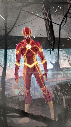 the flash is standing in front of some trees