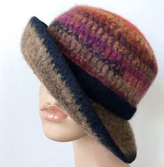 Women's Handmade Multicolor Felted Wool Cloche Hat, Stylish Winter Felted Hat Womens Felt Hat, Art Deco Hats, Wide Brim Felt Hat, Bohemian Hats, Wool Cloche Hat, Felted Hat, Custom Made Hats, Felt Yarn, Colorful Hat