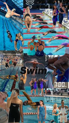 the collage shows many different people in swimsuits and swimming suits, all with their names on them