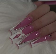 Baddie Nails Long, Nails With Bows, Acrylic Nail Shapes, Weak Nails, Baddie Nails