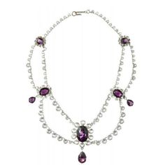 Hollywood iconic multi strend tiered Amethyst necklace CZ Zircon 925 Sterling Silver necklace white gold plated over silver Nec6 Metal: Sterling Silver Metal Purity: 925 Metal Wt: 92.880 Grams Stone: CZ Zircon stone Clarity: AAAAA Stone colour: colour less / white Stone weight:10.890 ctw Gemstone: Amethyst Gemstone creation: Lab creation length:18 inch Product Color: Oxidized Black and Gold Rhodium Plated on Sterling Silver Exquisite White Gold Jeweled Necklaces, Oval Diamond Necklace With Jewels, Exquisite Oval Jewel Necklaces, Classic White Gold Necklaces With Jewels, Fine Jeweled Round Jewelry, White Gold Jeweled Fine Necklaces, Fine Jewelry White Gold Necklace With Jewels, Silver Fine Jewelry Necklace With Jewels, Oval White Gold Necklace With Jewels