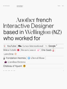 the front page of an interactive designer based in wellington n2 who worked for website