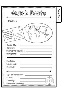 a printable worksheet to teach children about the world's countries and how they