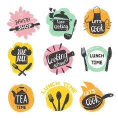 a bunch of stickers that say lunch time