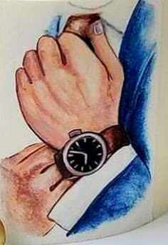 a drawing of a man wearing a watch on his wrist