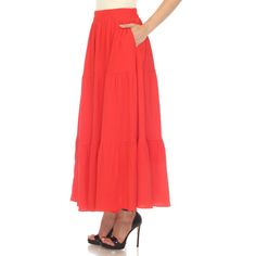 Elevate your fashion game with this flowy and effortlessly chic skirt. This maxi skirt from White Mark boasts a pleated design that adds texture, movement, and a touch of sophistication to your look. Dress it up or down as this skirt is incredibly versatile. Pair it with a tucked in blouse and heels for a sophisticated look or go for a more relaxed vibe with a tucked in tee and sandals and pair it with a jacket on chilly days. It’s perfect for various occasions and style preferences. Flowy Wide Leg Maxi Skirt For Day Out, Day Out Voluminous Pleated Maxi Skirt, Chic Solid Color Gathered Maxi Skirt, Chic Tiered Maxi Dress With Relaxed Skirt, Relaxed Fit Tiered Skirt Maxi Dress, Chic Ruffled Maxi Length Skirt, Gathered Maxi Skirt For Day Out, Chic Ruffled Maxi Skirt, Flowy Long Pleated Skirt For Day Out