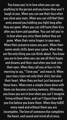 a poem written in black and white with the words you know your love is when you can