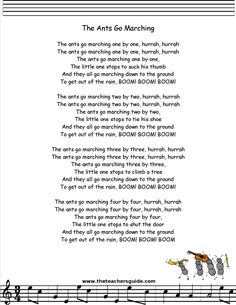 ants go marching lyrics printout The Ants Go Marching Song, The Ants Go Marching One By One Lyrics, Movement Songs For Toddlers, Ants Go Marching Song, Farm Storytime, The Ants Go Marching, Ants Go Marching