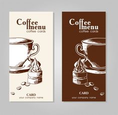 two coffee menus with cups and beans