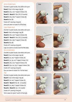 instructions for how to make a crocheted white teddy bear ornament with yarn