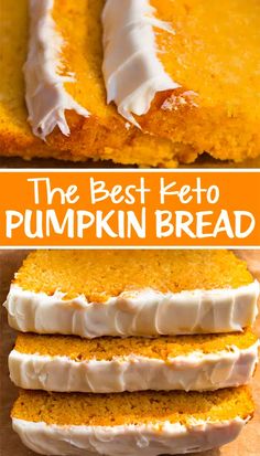 the best keto pumpkin bread with cream cheese frosting on top and in between