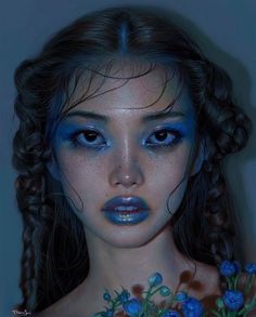 Colorful Face Reference, Face Reference Colorful, Face References Female, Alien Photoshoot Inspiration, Mermaid Portrait Photography, Alien Character Inspiration, Eye Looking Up Reference, Clowncore Wallpaper Pc, Alien Makeup Aesthetic