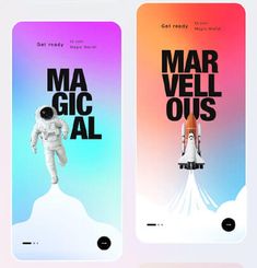 three mobile phone screens with the words mars and an astronaut on them