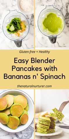 easy blender pancakes with bananas n'spinach for breakfast or brunch