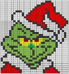 a cross stitch pattern with the grin face in red, green and yellow colors on it