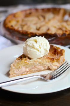 a piece of pie on a plate with a fork